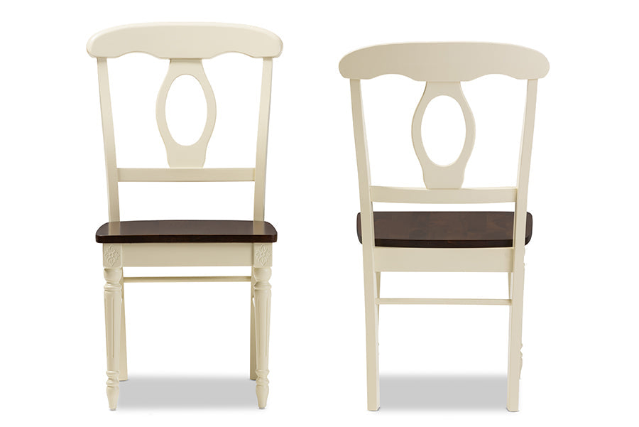 Baxton Studio Napoleon French Country Cottage Buttermilk and "Cherry" Brown Finishing Wood Dining Chair