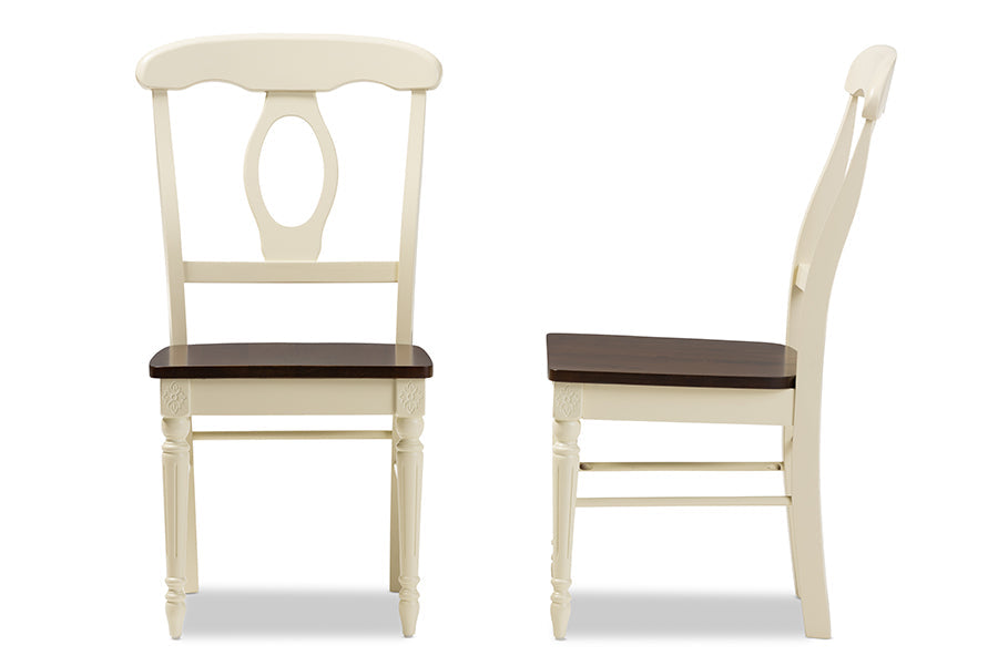 Baxton Studio Napoleon French Country Cottage Buttermilk and "Cherry" Brown Finishing Wood Dining Chair