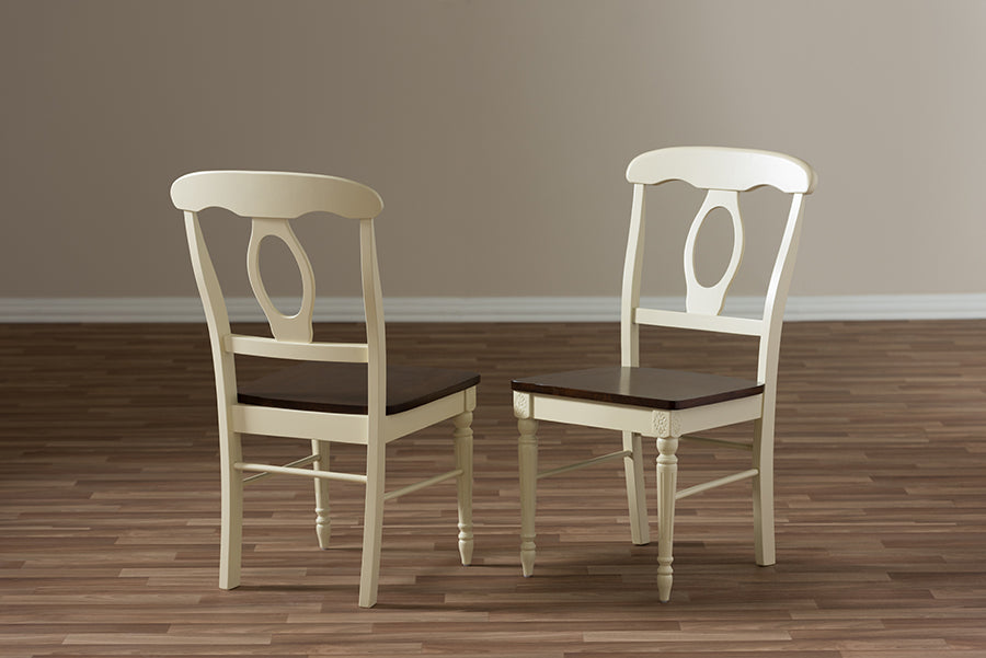 Baxton Studio Napoleon French Country Cottage Buttermilk and "Cherry" Brown Finishing Wood Dining Chair