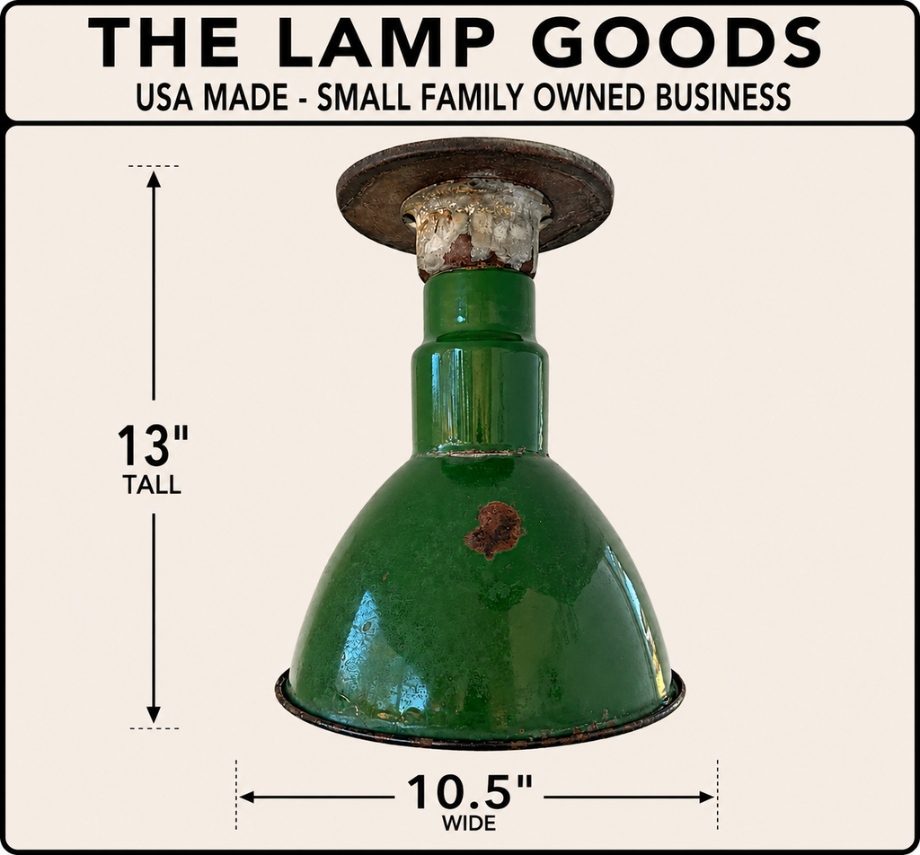 Original Vintage Rustic Industrial Green Enamel Gas Station Ceiling Light