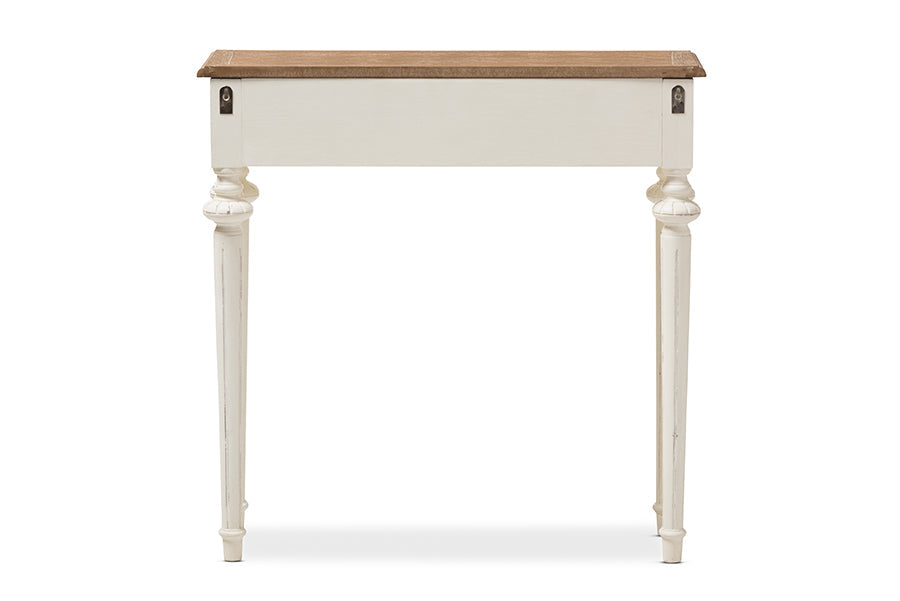 Baxton Studio Marquetterie French Provincial Style Weathered Oak and White Wash Distressed Finish Wood Two-Tone Console Table