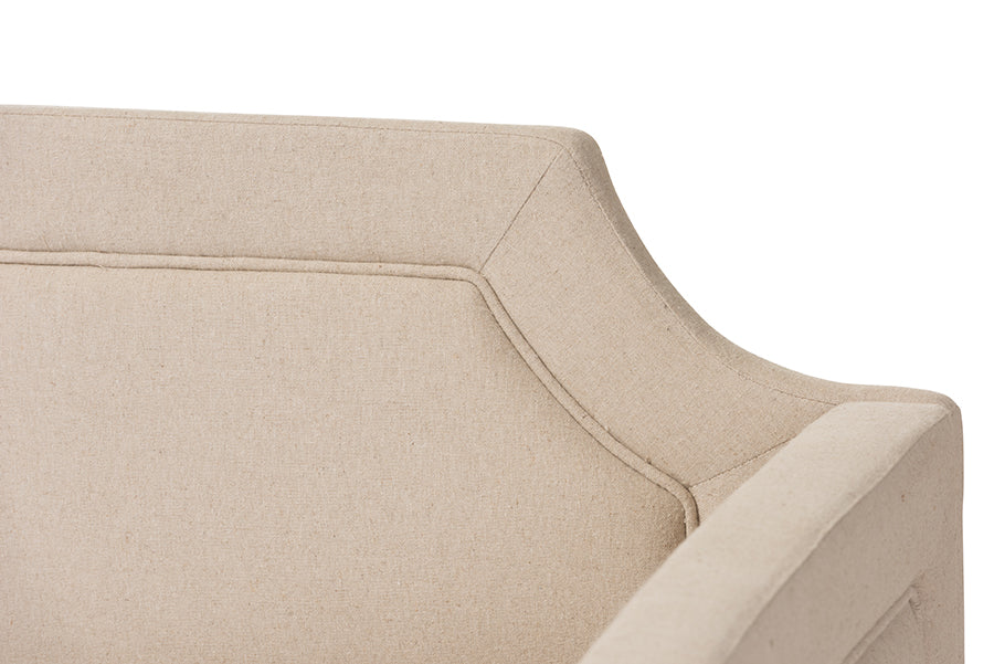 Baxton Studio Parkson Modern and Contemporary Beige Linen Fabric Curved Notched Corners Sofa Twin Daybed with Roll-Out Trundle Guest Bed