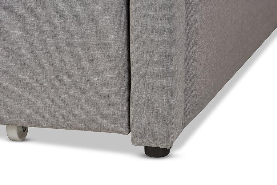 Baxton Studio Parkson Modern and Contemporary Grey Fabric Curved Notched Corners Sofa Twin Daybed with Roll-Out Trundle Guest Bed