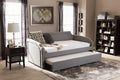 Baxton Studio Parkson Modern and Contemporary Grey Fabric Curved Notched Corners Sofa Twin Daybed with Roll-Out Trundle Guest Bed