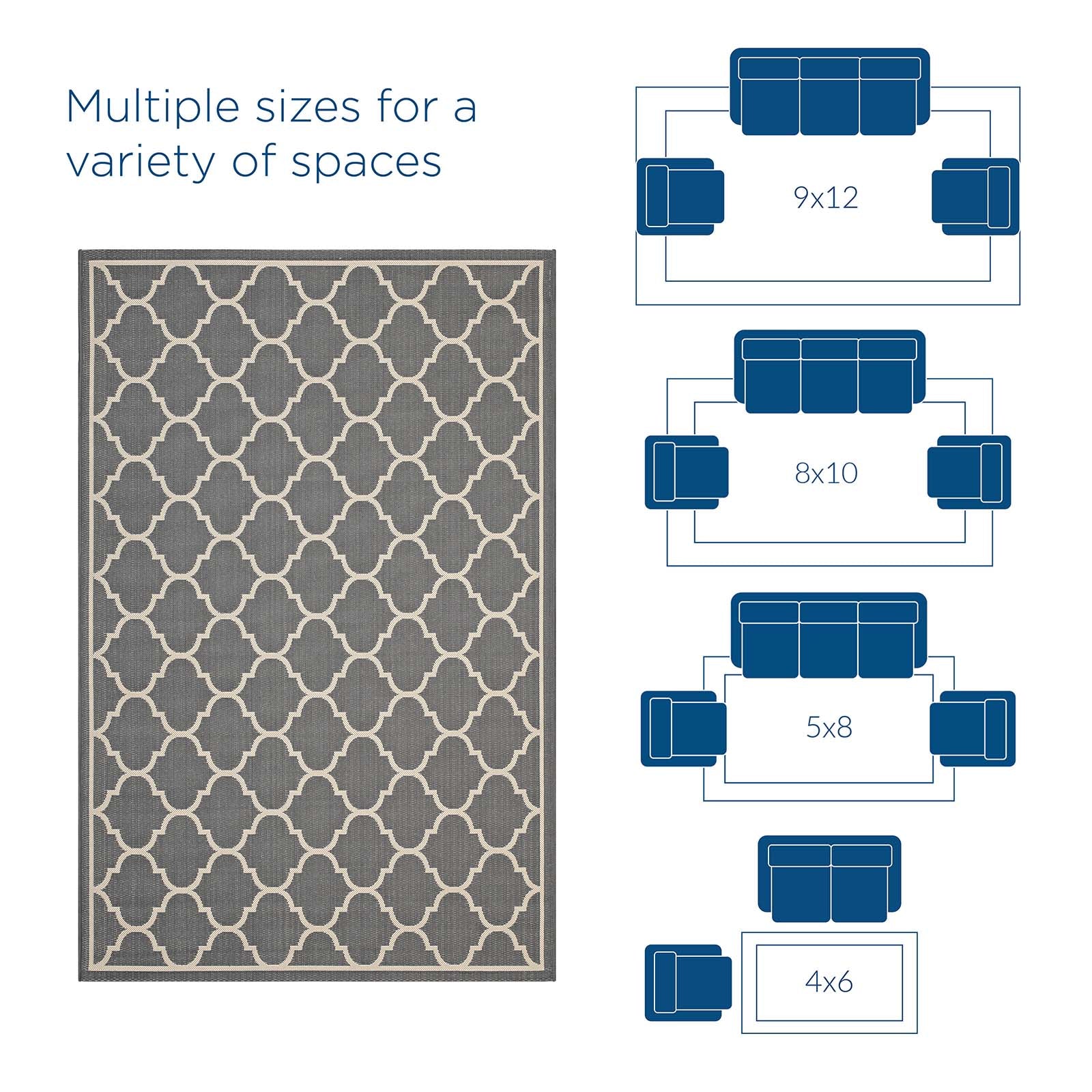 Avena Moroccan Quatrefoil Trellis Indoor and Outdoor 9x12 Area Rug by Modway