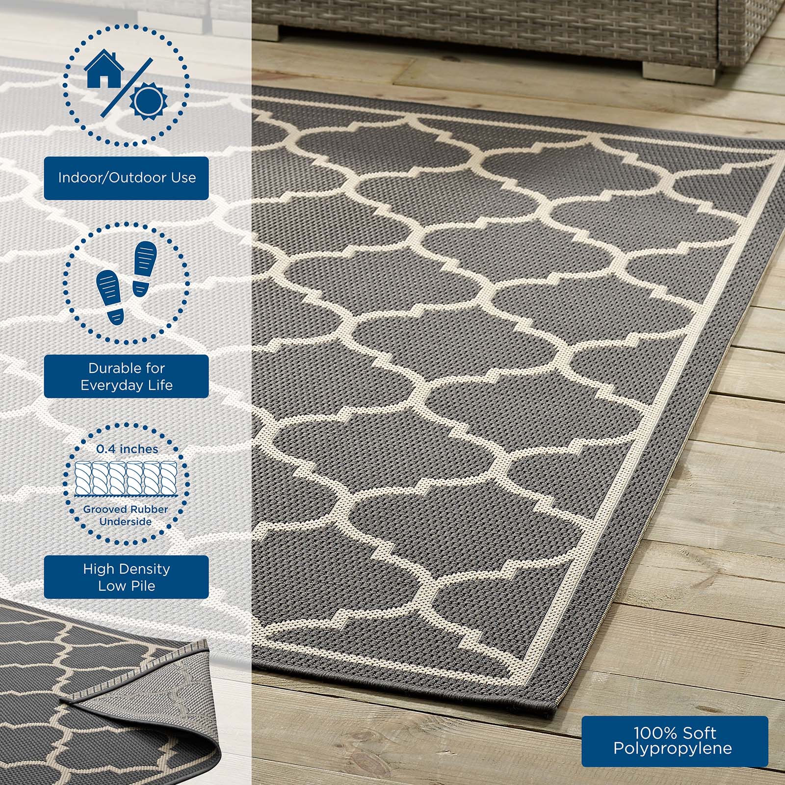 Avena Moroccan Quatrefoil Trellis Indoor and Outdoor 9x12 Area Rug by Modway