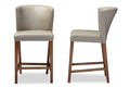 Baxton Studio Olivia Mid-century Modern Scandinavian Style Dark Walnut Wood Grey Faux Leather Pub Stool (Set of 2)