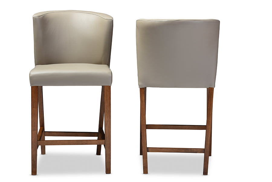 Baxton Studio Olivia Mid-century Modern Scandinavian Style Dark Walnut Wood Grey Faux Leather Pub Stool (Set of 2)