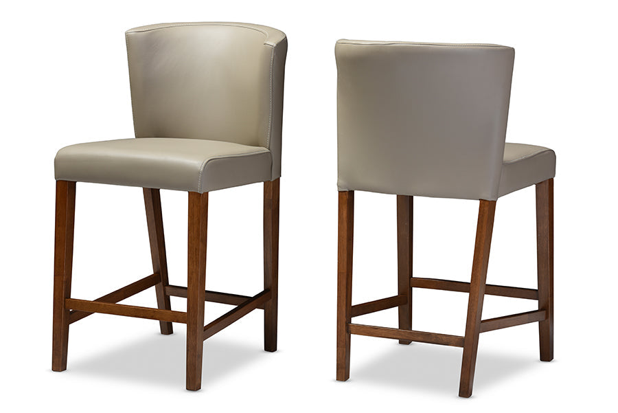 Baxton Studio Olivia Mid-century Modern Scandinavian Style Dark Walnut Wood Grey Faux Leather Pub Stool (Set of 2)