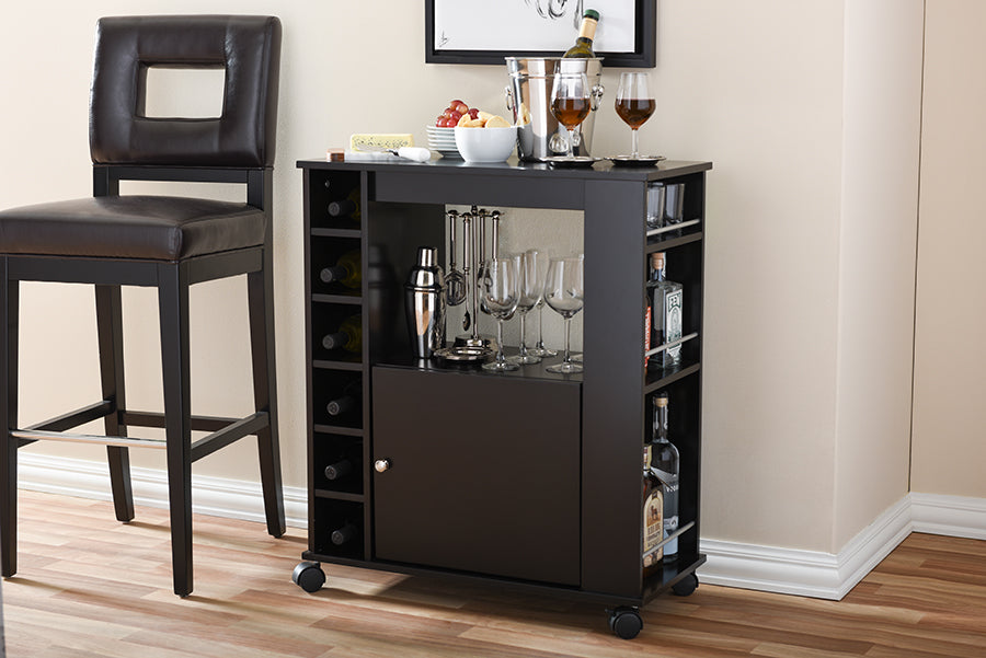 Baxton Studio Ontario Modern and Contemporary Dark Brown Wood Modern Dry Bar and Wine Cabinet