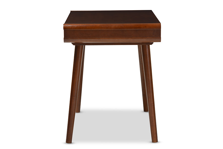 Baxton Studio Casarano Mid-century Modern Dark Walnut and White Two-tone Finish 2-drawer Wood Home Office Writing Desk