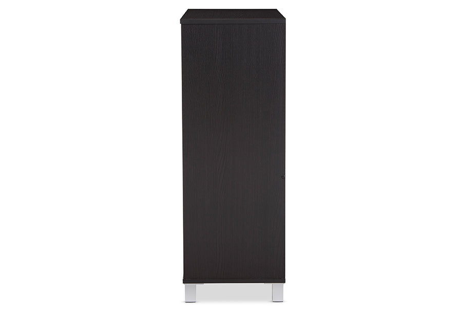 Baxton Studio Shirley Modern and Contemporary Dark Brown Wood 2-Door Shoe Cabinet with Open Shelves