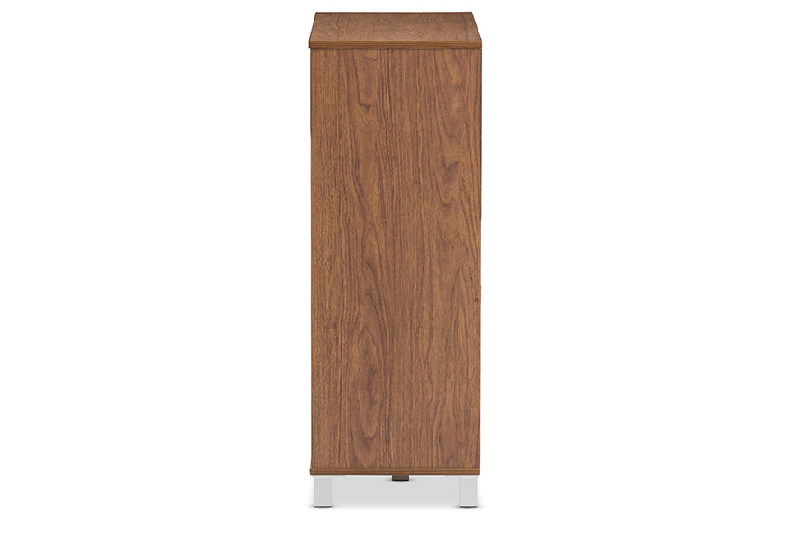 Baxton Studio Shirley Modern and Contemporary "Walnut" Medium Brown Wood 2-Door Shoe Cabinet with Open Shelves