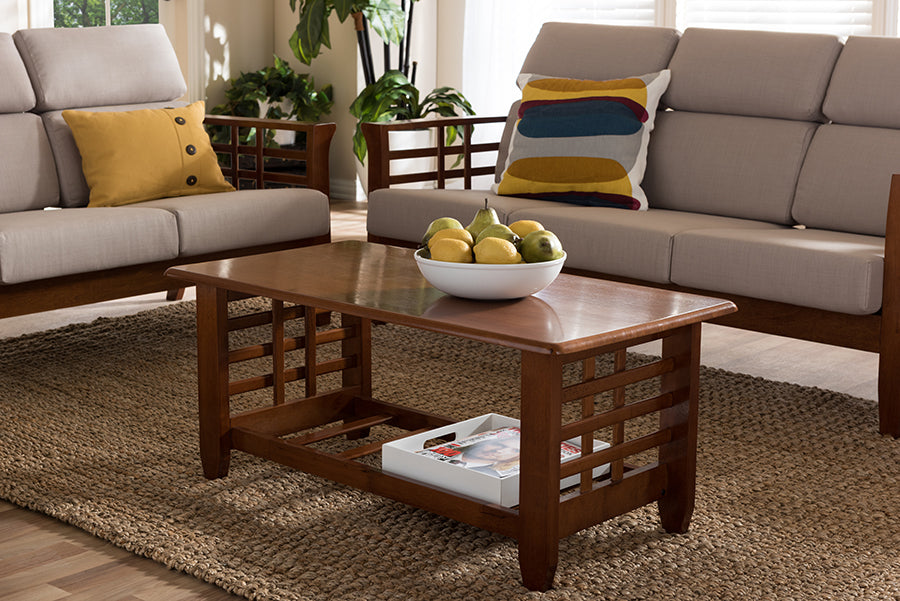 Baxton Studio Larissa Modern Classic Mission Style Cherry Finished Brown Wood Living Room Occasional Coffee Table