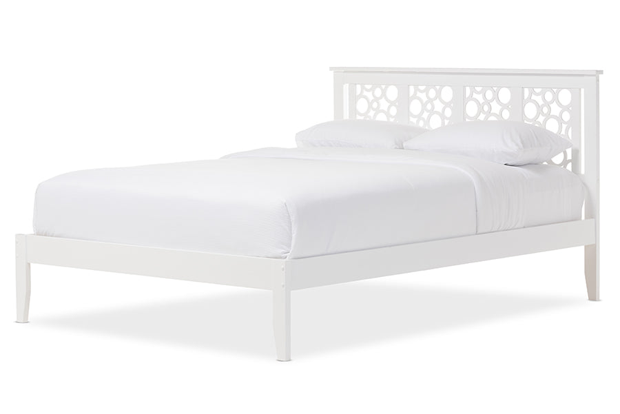 Baxton Studio Celine Modern and Contemporary Geometric Pattern White Solid Wood Full Size Platform Bed