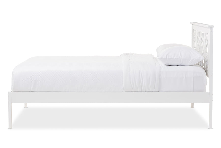 Baxton Studio Celine Modern and Contemporary Geometric Pattern White Solid Wood Full Size Platform Bed