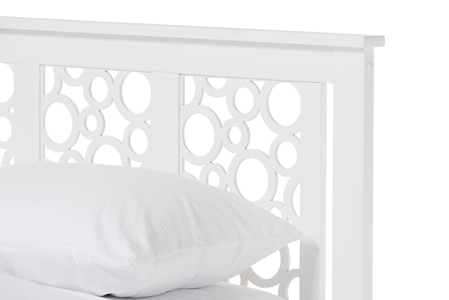 Baxton Studio Celine Modern and Contemporary Geometric Pattern White Solid Wood Full Size Platform Bed