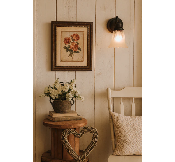 Scalloped Frost and Clear Delicate Hobnail Glass Wall Sconce