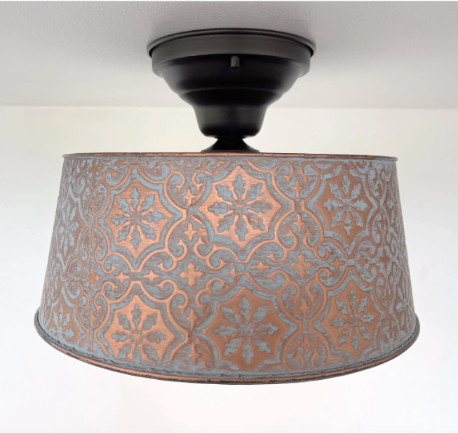 Ornate Copper Farmhouse Ceiling Light | 12" | 4-Bulb Flush Mount
