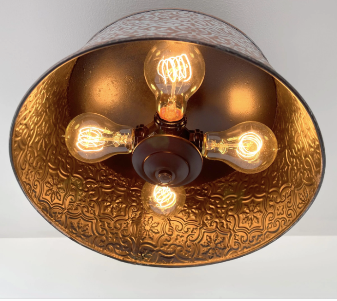 Ornate Copper Farmhouse Ceiling Light | 12" | 4-Bulb Flush Mount