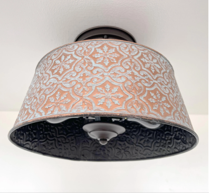 Ornate Copper Farmhouse Ceiling Light | 12" | 4-Bulb Flush Mount