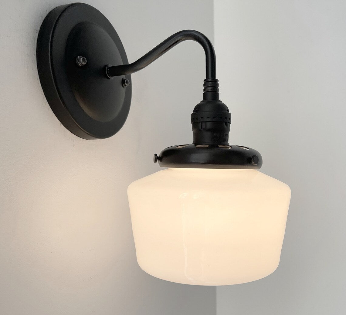 Small Schoolhouse Milk Glass Wall Sconce |5.5"|