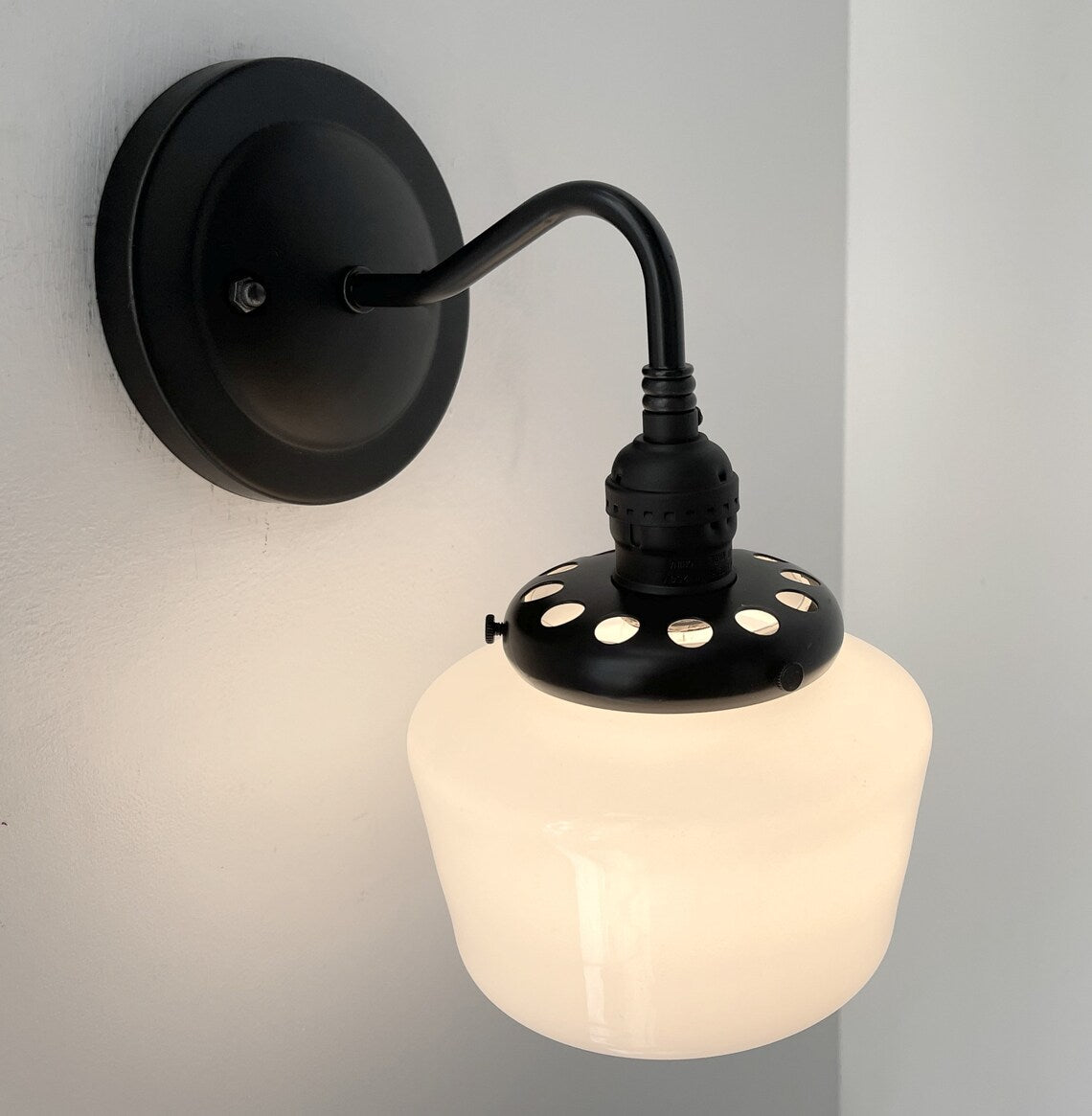 Small Schoolhouse Milk Glass Wall Sconce |5.5"|