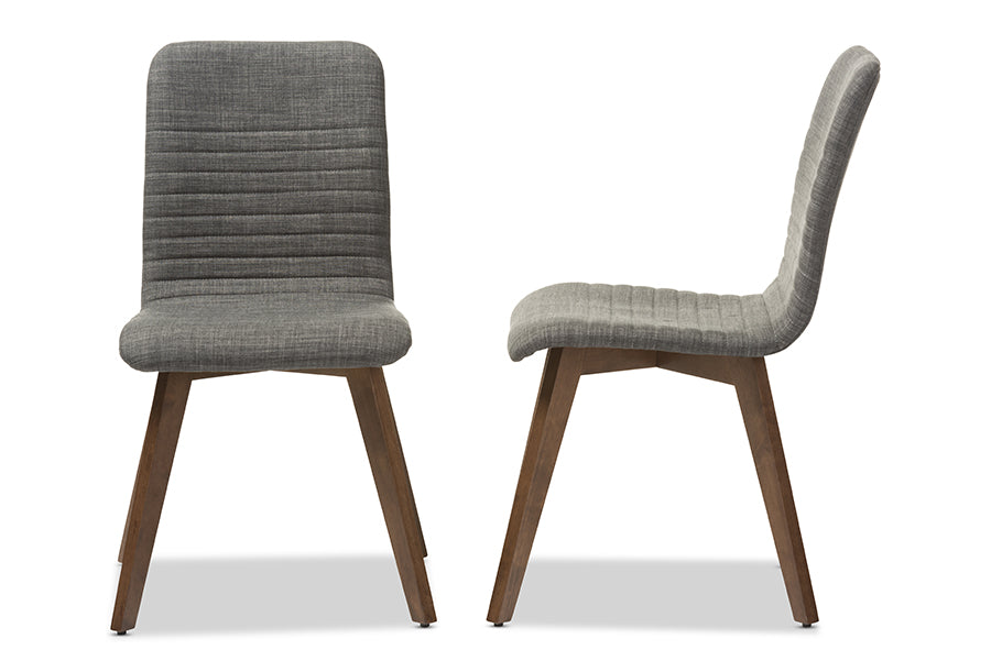 Baxton Studio Sugar Mid-century Retro Modern Scandinavian Style Dark Grey Fabric Upholstered Walnut Wood Finishing Dining Chair (Set of 2)