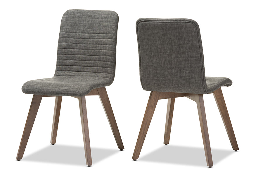 Baxton Studio Sugar Mid-century Retro Modern Scandinavian Style Dark Grey Fabric Upholstered Walnut Wood Finishing Dining Chair (Set of 2)