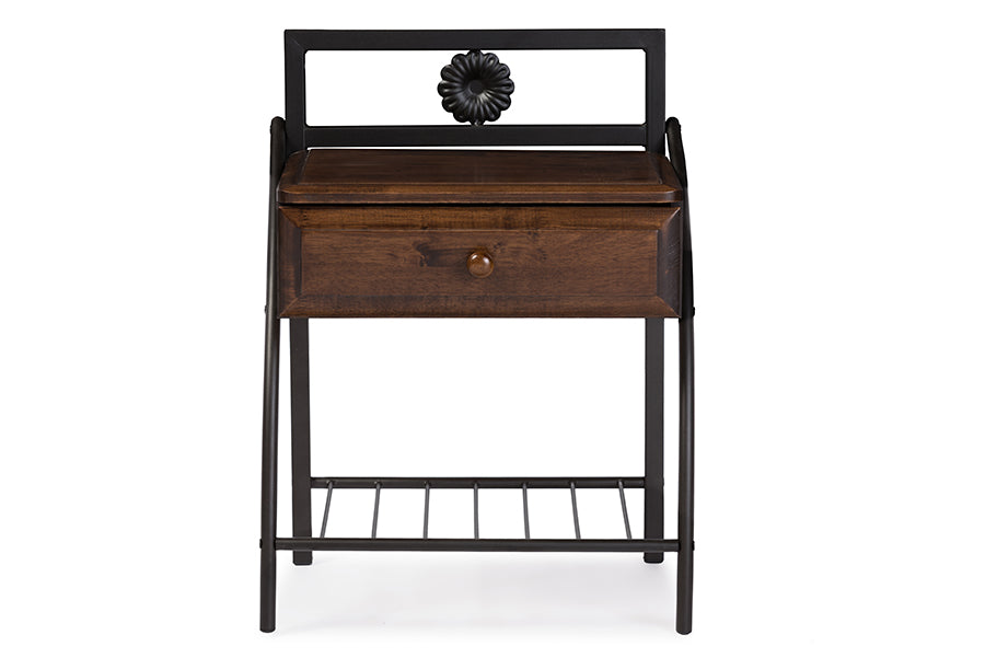 Baxton Studio Jevenci Vintage Industrial Black Finished Metal Nightstand