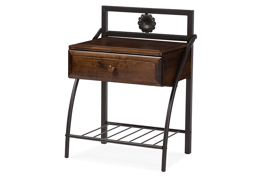 Baxton Studio Jevenci Vintage Industrial Black Finished Metal Nightstand