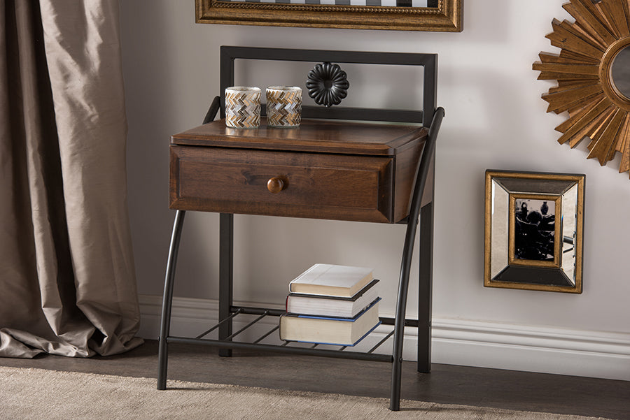 Baxton Studio Jevenci Vintage Industrial Black Finished Metal Nightstand