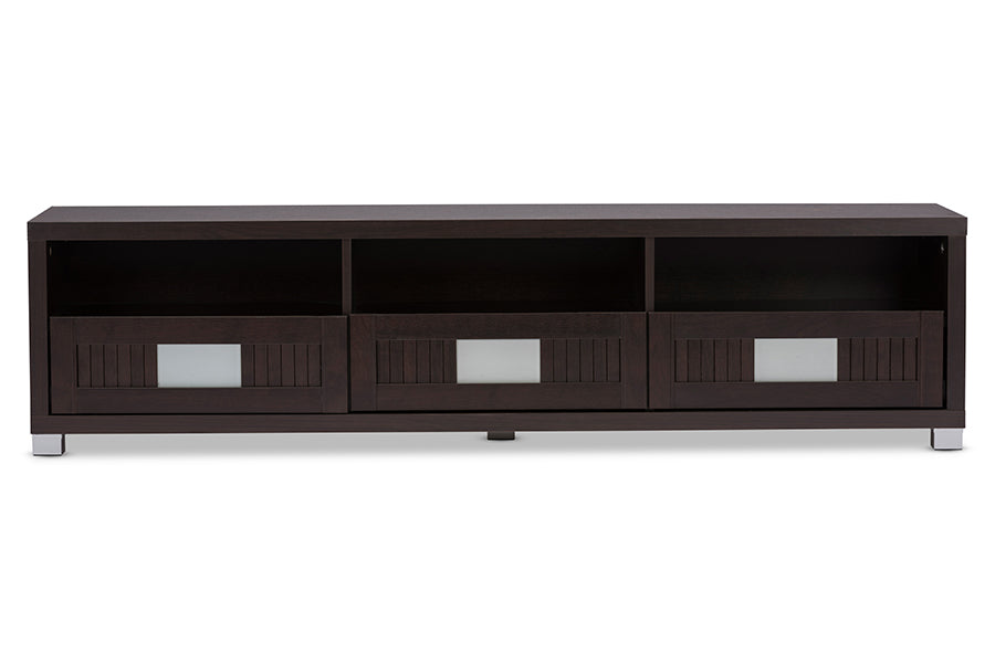 Baxton Studio Gerhardine Dark Brown Wood 63-Inch TV Cabinet with 3-drawer