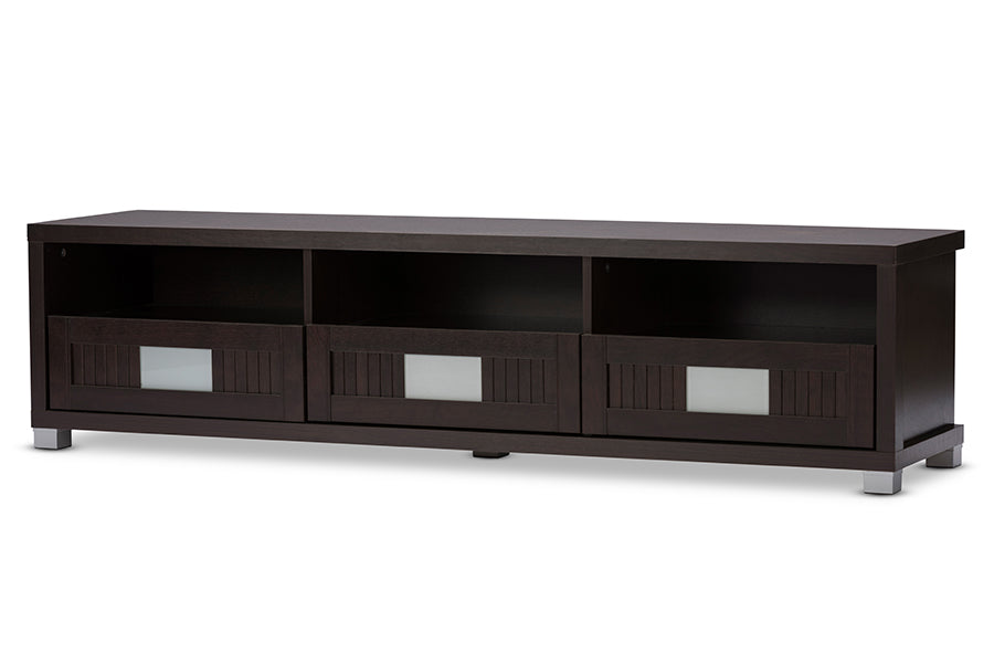 Baxton Studio Gerhardine Dark Brown Wood 63-Inch TV Cabinet with 3-drawer