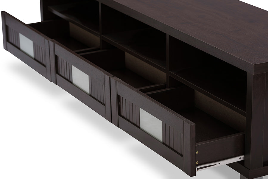Baxton Studio Gerhardine Dark Brown Wood 63-Inch TV Cabinet with 3-drawer