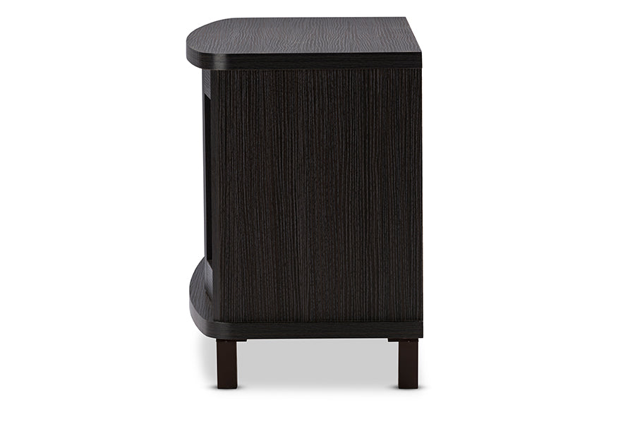 Baxton Studio Walda 60-Inch Greyish Dark Brown Wood TV Cabinet with 2 Sliding Doors and 1 Drawer