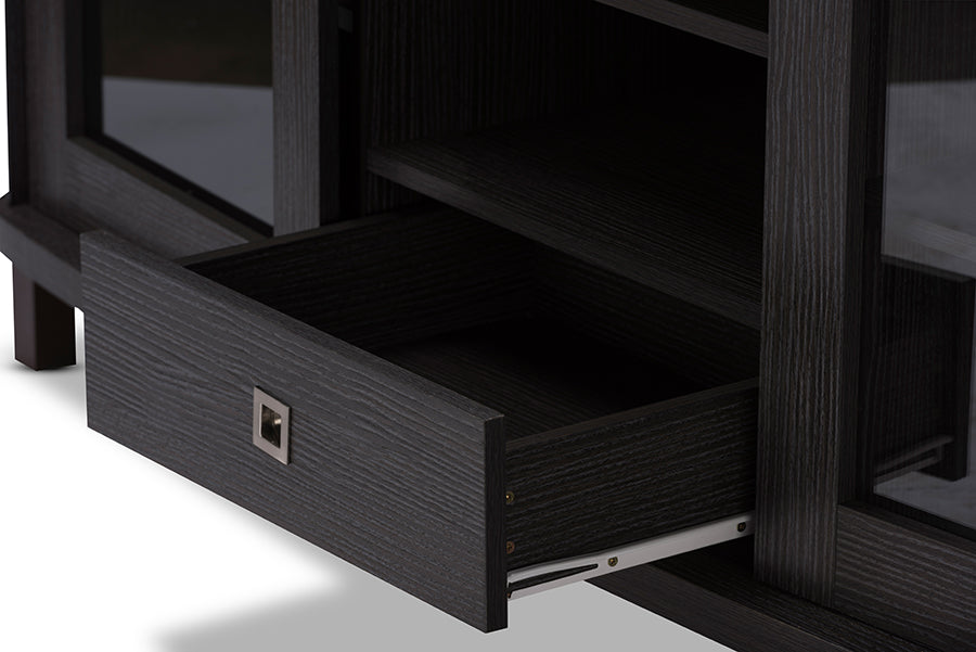 Baxton Studio Walda 60-Inch Greyish Dark Brown Wood TV Cabinet with 2 Sliding Doors and 1 Drawer