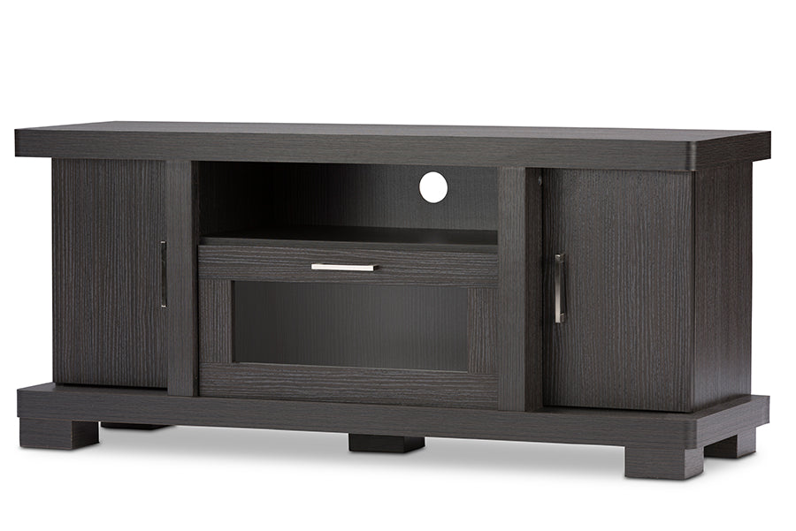 Baxton Studio Viveka 47-Inch Greyish Dark Brown Wood TV Cabinet with 2 Doors