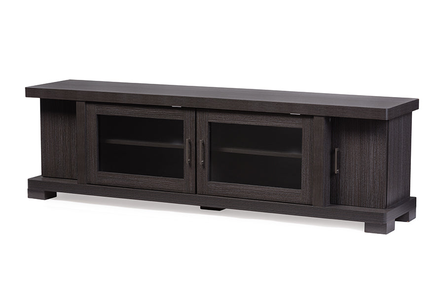 Baxton Studio Viveka 70-Inch Greyish Dark Brown Wood TV Cabinet with 2 Glass Doors and 2 Doors