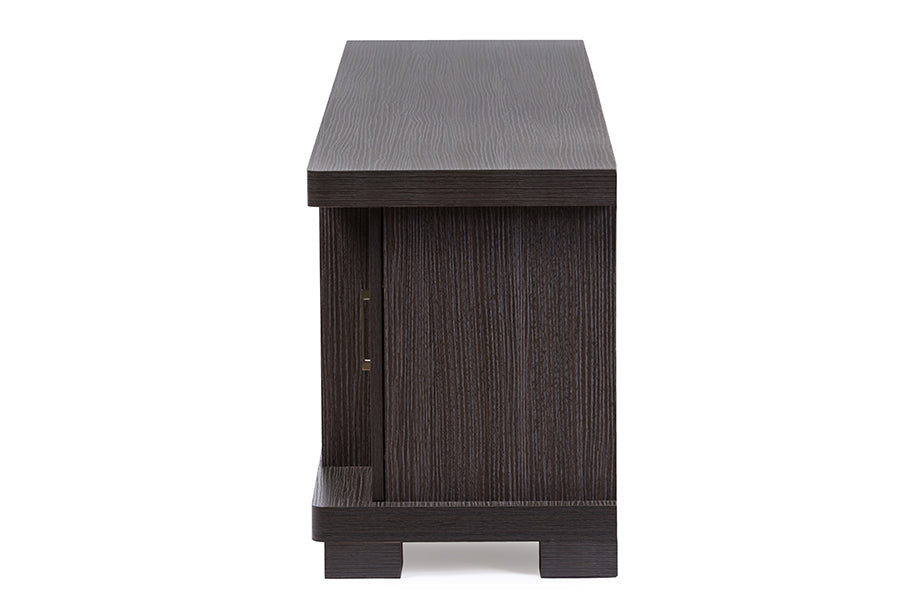 Baxton Studio Viveka 70-Inch Greyish Dark Brown Wood TV Cabinet with 2 Glass Doors and 2 Doors