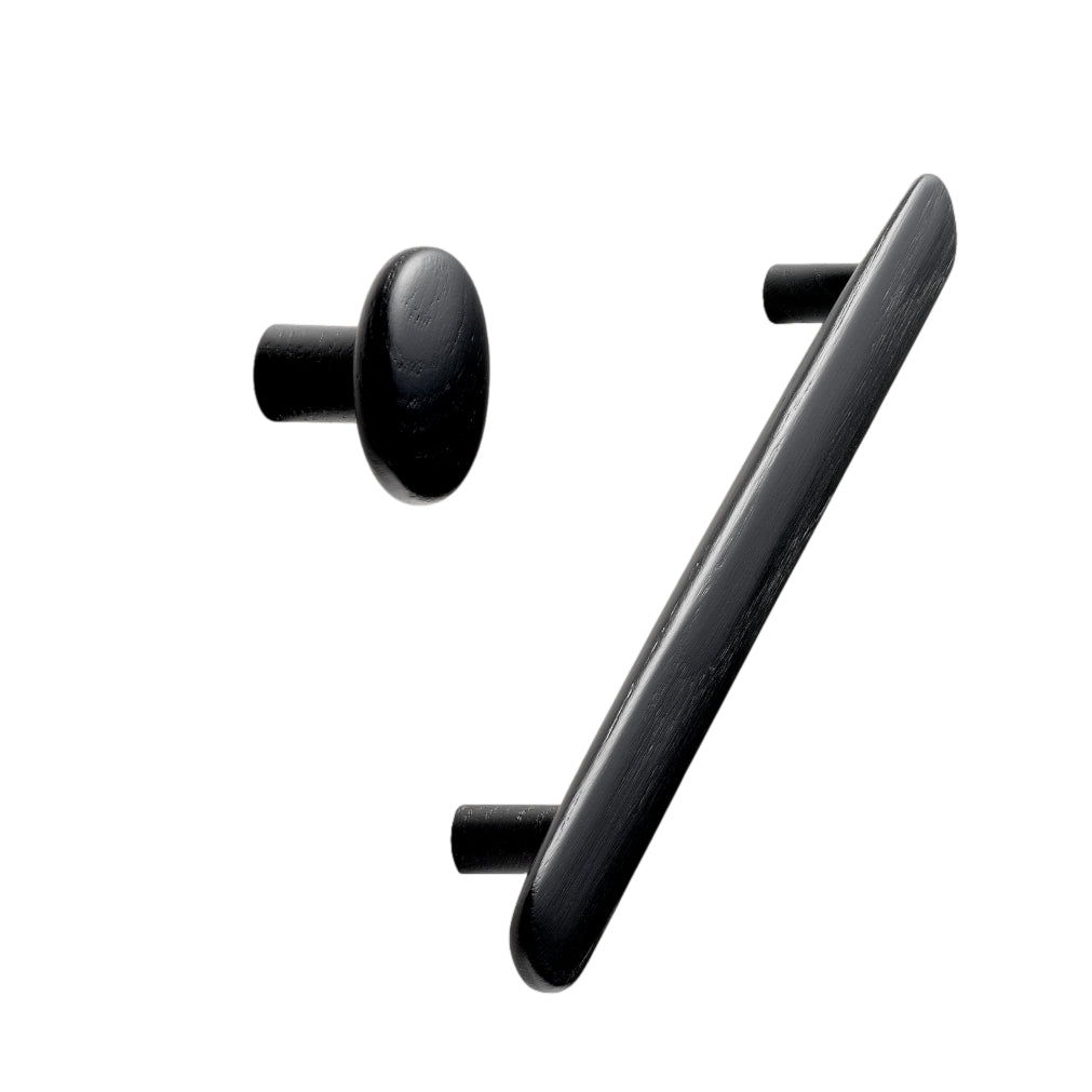 Black Lacquered Wood "Brutus" Cabinet Knob and Drawer Pulls