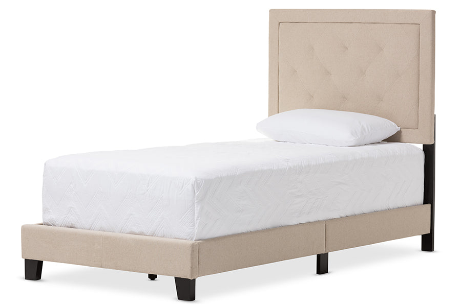 Baxton Studio Paris Modern and Contemporary Beige Linen Upholstered Twin Size Tufting Bed