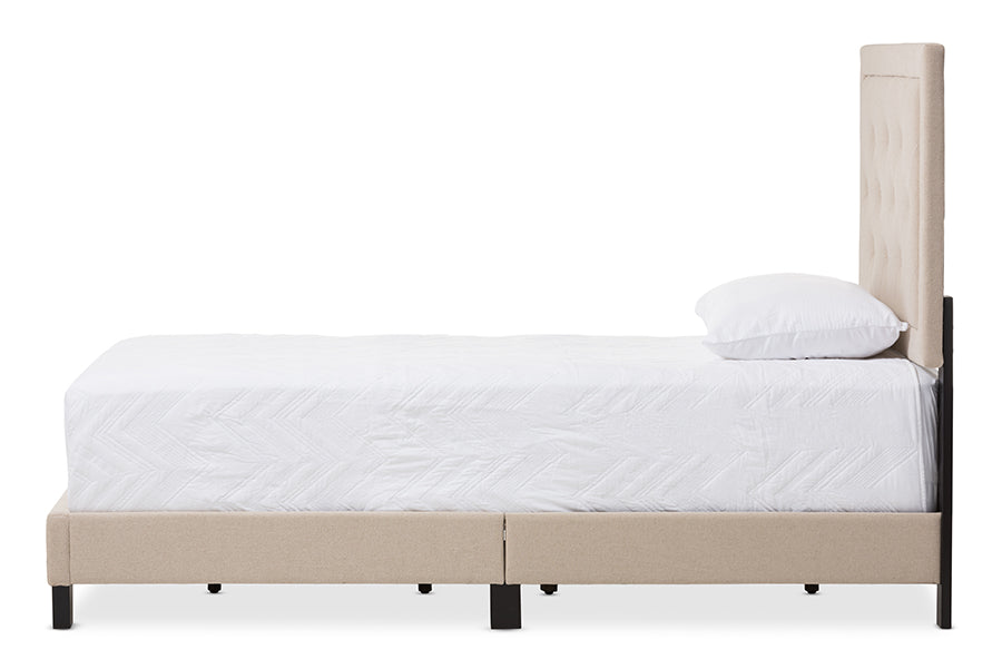 Baxton Studio Paris Modern and Contemporary Beige Linen Upholstered Twin Size Tufting Bed