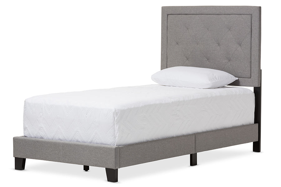 Baxton Studio Paris Modern and Contemporary Grey Fabric Upholstered Twin Size Tufting Bed