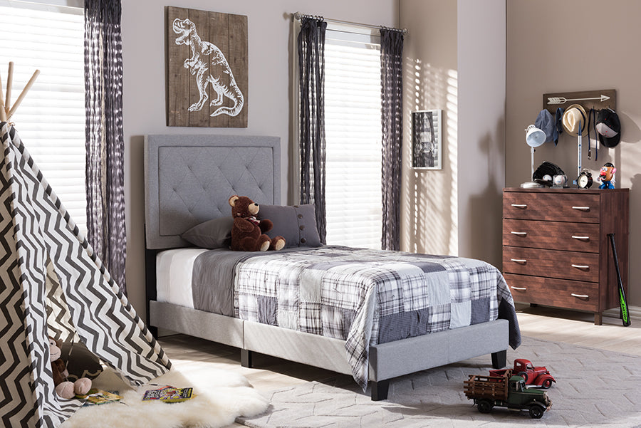 Baxton Studio Paris Modern and Contemporary Grey Fabric Upholstered Twin Size Tufting Bed