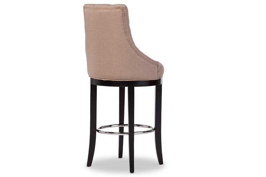 Baxton Studio Harmony Modern and Contemporary Button-tufted Beige Fabric Upholstered Bar Stool with Metal Footrest
