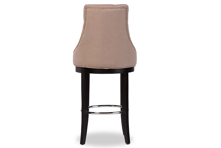 Baxton Studio Harmony Modern and Contemporary Button-tufted Beige Fabric Upholstered Bar Stool with Metal Footrest