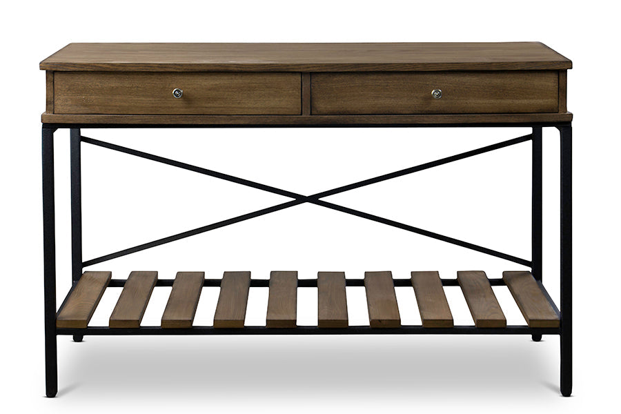 Baxton Studio Newcastle Wood and Metal Console Table-Criss-Cross