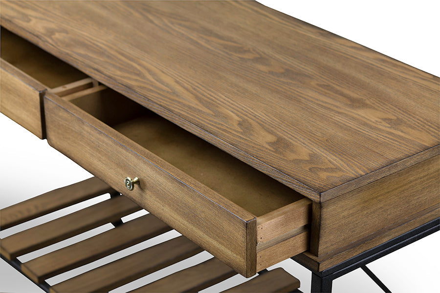 Baxton Studio Newcastle Wood and Metal Console Table-Criss-Cross