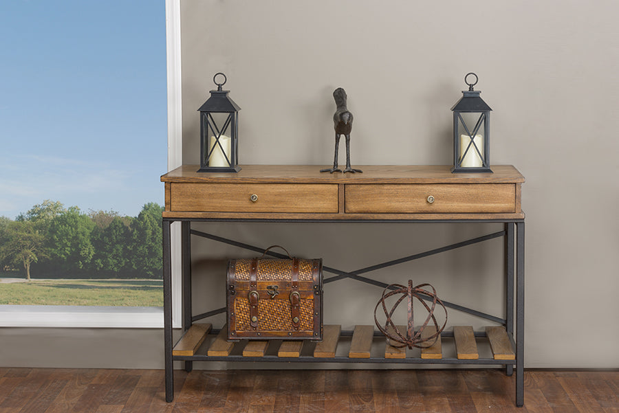 Baxton Studio Newcastle Wood and Metal Console Table-Criss-Cross